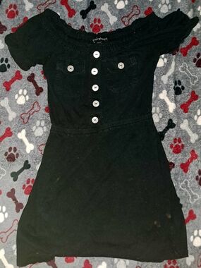 Black Puff Sleeve Button Front Dress